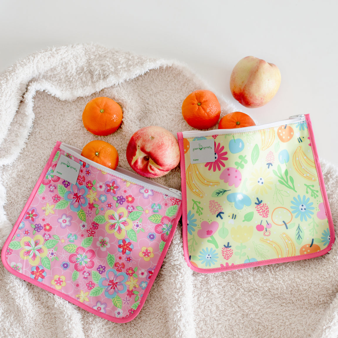 Reusable Insulated Sandwich Bags 2 pack Pink Flower Field Set