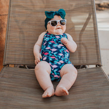 Load image into Gallery viewer, 1pc Swimsuit with Built-in Reusable Absorbent Swim Diaper-Navy Flamingos