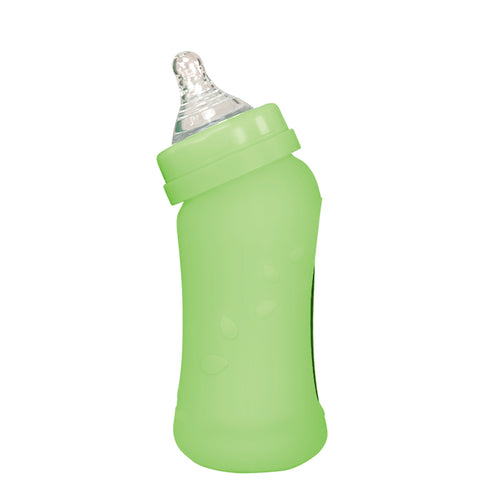 Baby Bottle made from Glass w Silicone Cover-8oz-Green-0mo+