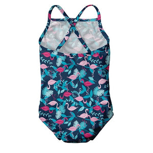 1pc Swimsuit with Built-in Reusable Absorbent Swim Diaper-Navy Flamingos