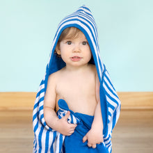 Load image into Gallery viewer, Muslin Hooded Towel made from Organic Cotton Aqua 0mo/4yr