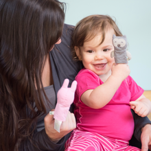 Load image into Gallery viewer, Organic Finger Puppets 3pk with Pink, Aqua, Yellow Set