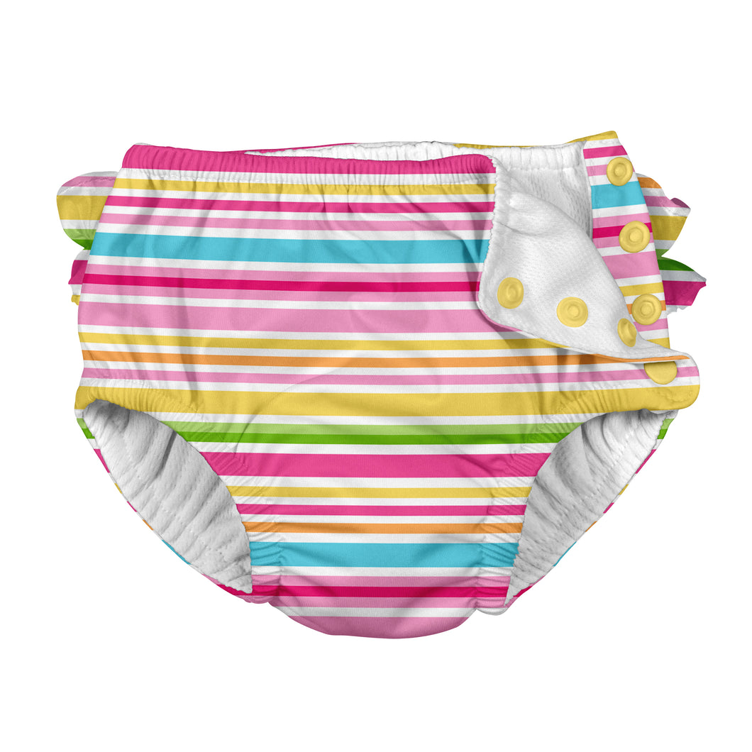 Mix & Match Ruffle Snap Reusable Absorbent Swimsuit Diaper-Pink Multistripe