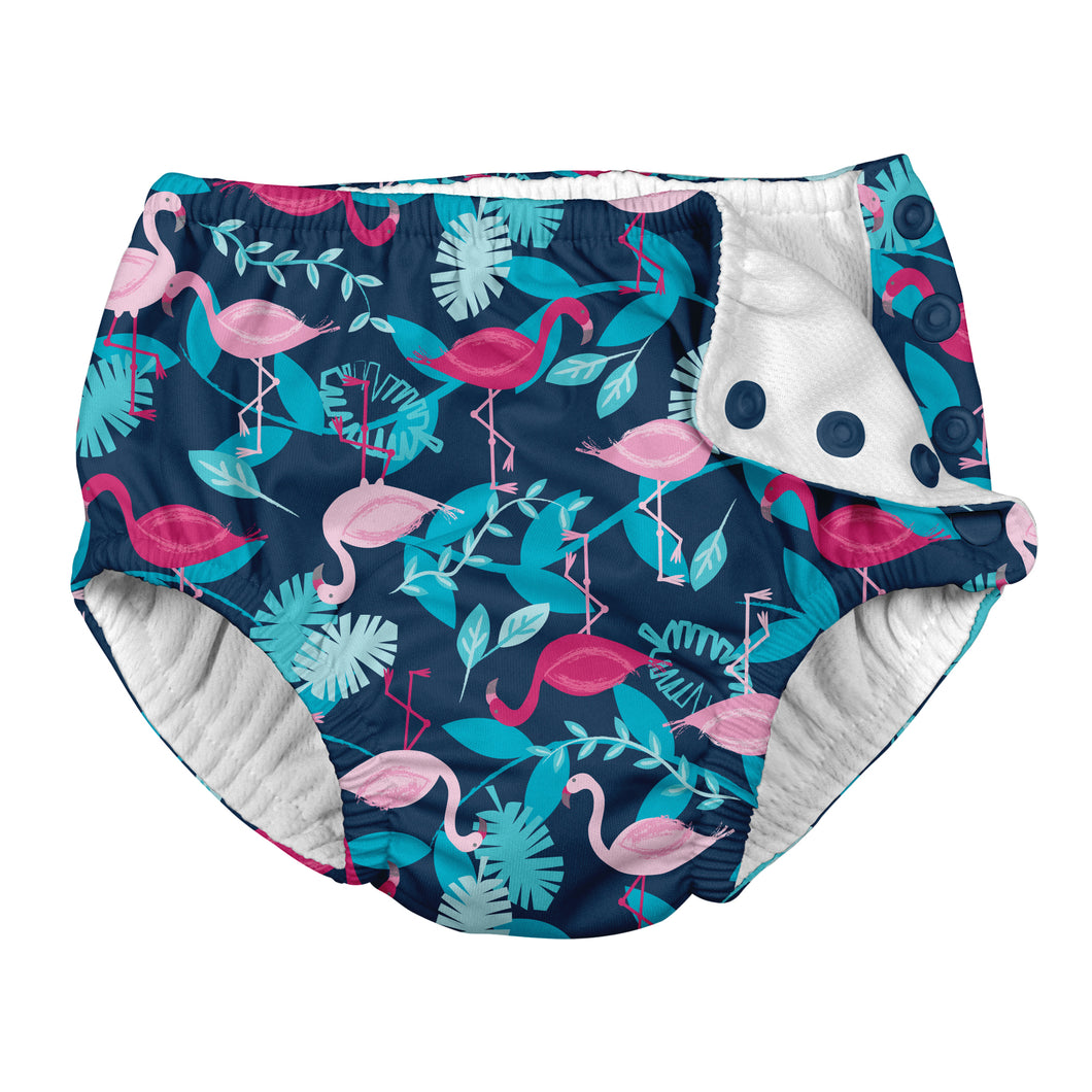 Snap Reusable Absorbent Swimsuit Diaper-Navy Flamingos