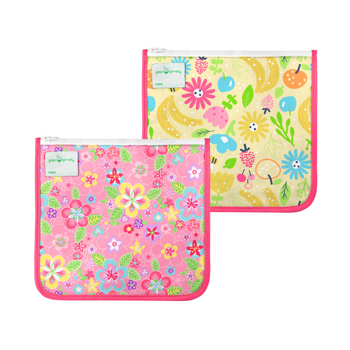 Reusable Insulated Sandwich Bags (2 pack)-Pink Flower Field Set