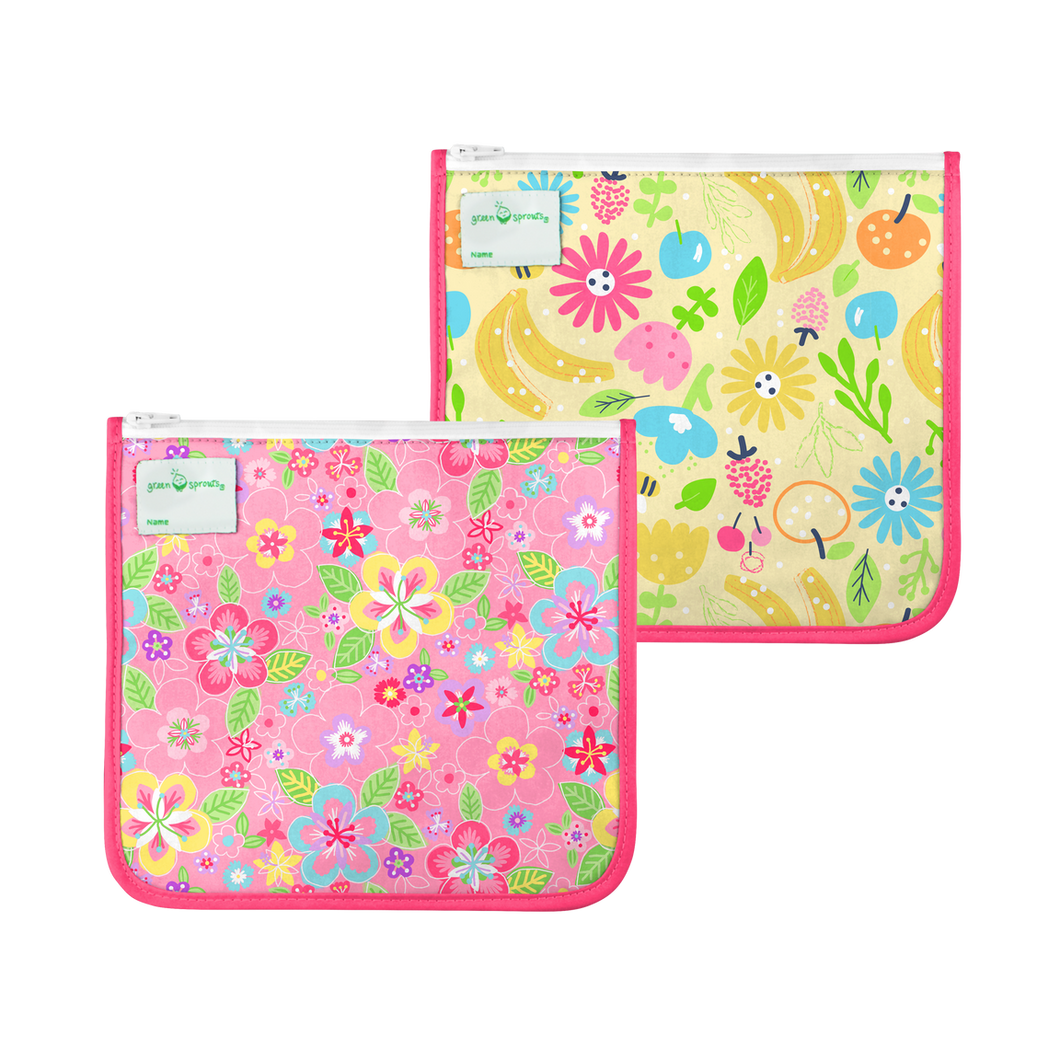 Reusable Insulated Sandwich Bags 2 pack Pink Flower Field Set