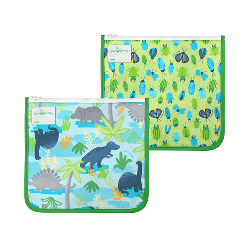 Reusable Insulated Sandwich Bags (2 pack)-Aqua Dino Jungle-6 mo+