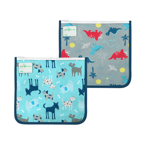 Reusable Insulated Sandwich Bags (2 pack)-Aqua Dogs Set-6 mo+
