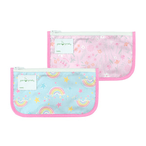 Reusable Snack Bags (2 pack)-Aqua Rainbows/Pink Wildflowers-6 mo+