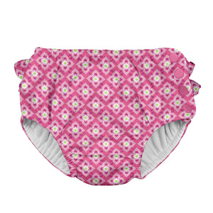 Mix & Match Ruffle Snap Reusable Absorbent Swimsuit Diaper-Hot Pink Diamond Flower