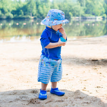 Load image into Gallery viewer, Mix &amp; Match Board Shorts w/Built-in Reusable Absorbent Swim Diaper-Light Blue Pirate Ship