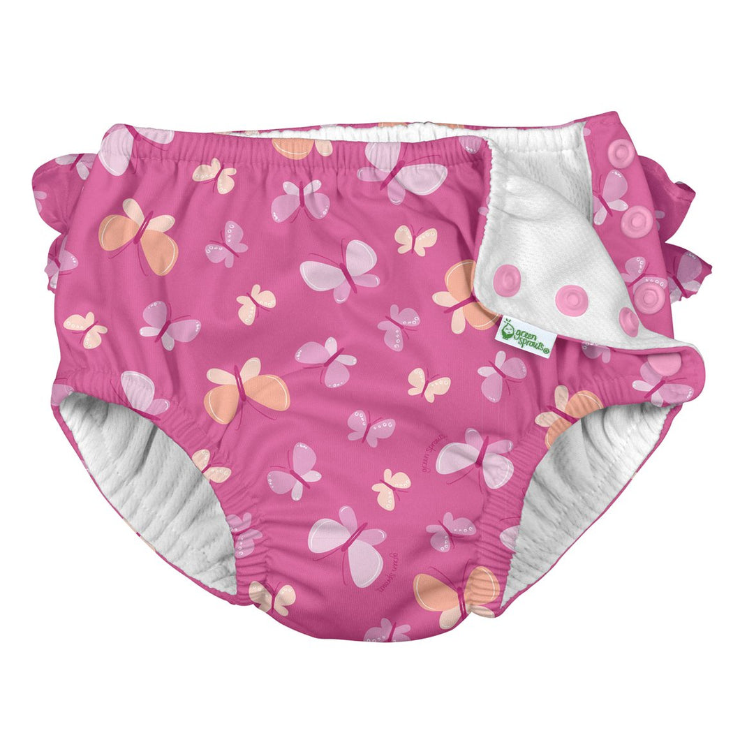 Ruffle Snap Reusable Absorbent Swimsuit Diaper-Pink Butterflies