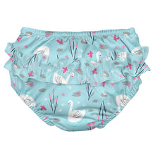 Load image into Gallery viewer, Ruffle Snap Reusable Absorbent Swimsuit Diaper-Light Aqua Swan