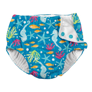 Snap Reusable Absorbent Swimsuit Diaper-Aqua Seahorse