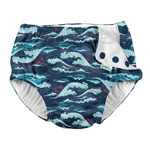 Snap Reusable Absorbent Swimsuit Diaper-Navy Tidal Waves