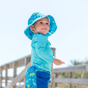 Bucket Sun Protection Hat-Aqua Dinosaurs