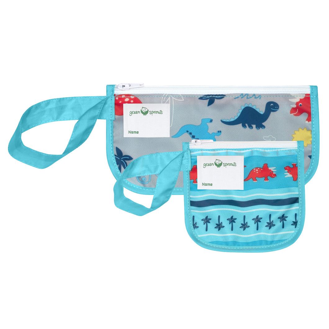 Reusable Snack Bags (2 pack)-Aqua Dinosaurs