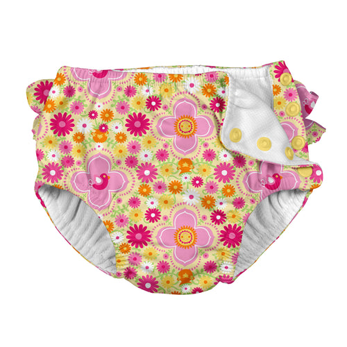 Mix & Match Ruffle Snap Reusable Absorbent Swimsuit Diaper-Yellow Fiesta Floral