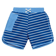 Load image into Gallery viewer, Classic Pocket Board Shorts w/Built-in Reusable Absorbent Swim Diaper-Royal Stripe