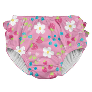 Ruffle Snap Reusable Absorbent Swimsuit Diaper-Light Pink Daisy Fruit