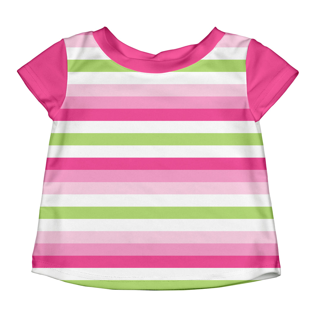 Classic Cap Sleeve Rashguard Shirt-Pink Stripe