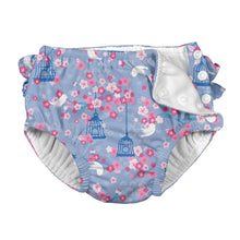 Load image into Gallery viewer, Mix &amp; Match Ruffle Snap Reusable Absorbent Swimsuit Diaper-Light Blue Songbird