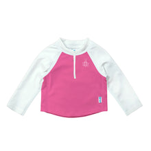 Load image into Gallery viewer, Long Sleeve Zip Rashguard Shirt-White &amp; Hot Pink Colourblock