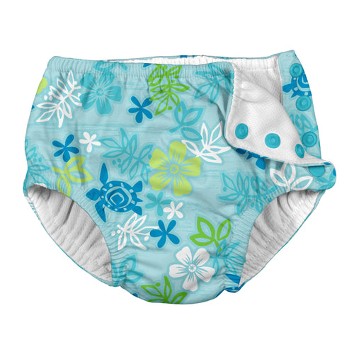 Snap Reusable Absorbent Swimsuit Diaper-Aqua Hawaiian Turtle