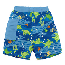 Load image into Gallery viewer, Pocket Trunks with Built-in Reusable Absorbent Swim Diaper-Royal Blue Turtle Journey