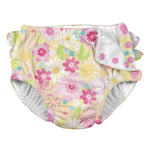 Ruffle Snap Reusable Absorbent Swimsuit Diaper-Yellow Watercolor Floral