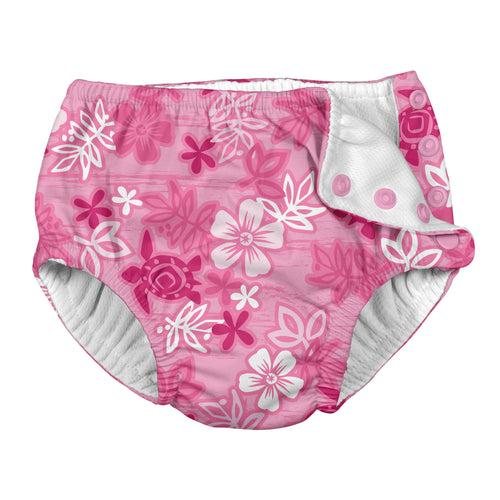 Snap Reusable Absorbent Swimsuit Diaper-Pink Hawaiian Turtle