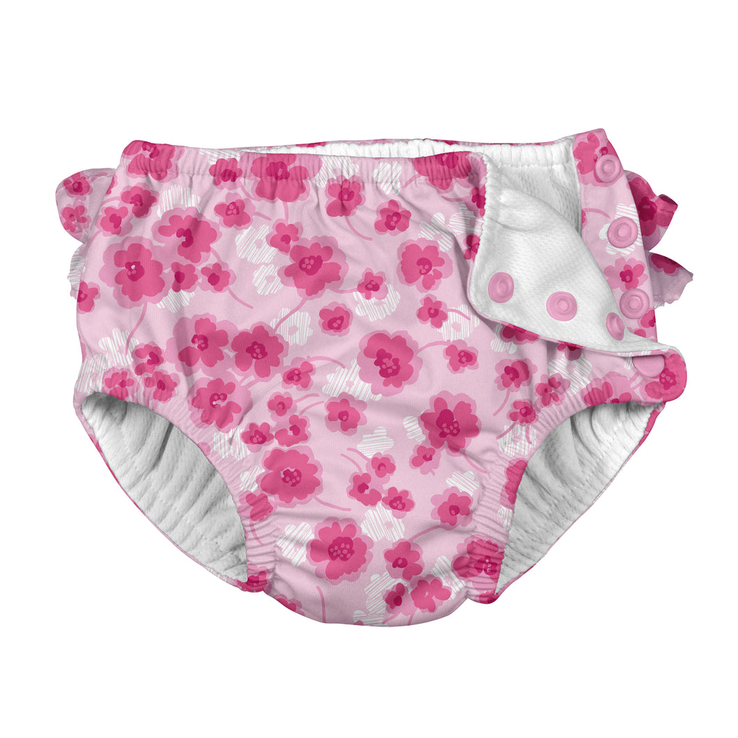 Fun Ruffle Snap Reusable Absorbent Swimsuit Diaper-Light Pink Poppy