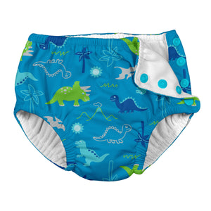 Snap Reusable Absorbent Swimsuit Diaper-Aqua Dinosaurs