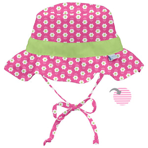 Classic Reversible Ruffle Bucket Sun Protection Hat-Hot Pink Daisy