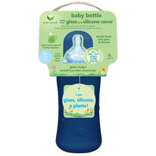 Load image into Gallery viewer, Baby Bottle made from Glass w Silicone Cover-8oz-Navy-0mo+