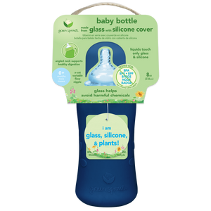 Baby Bottle made from Glass w Silicone Cover-8oz-Navy-0mo+
