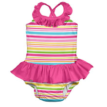 Load image into Gallery viewer, Mix &amp; Match 1pc Ruffle Swimsuit w/Built-in Reusable Absorbent Swim Diaper-Pink Multistripe