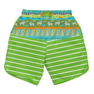 Mix & Match Board Shorts w/Built-in Reusable Absorbent Swim Diaper-Green Safari