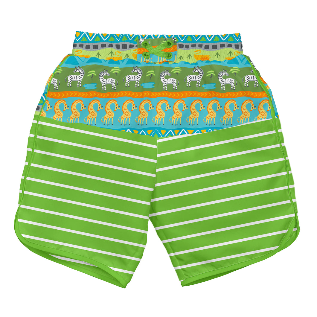 Mix & Match Board Shorts w/Built-in Reusable Absorbent Swim Diaper-Green Safari