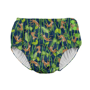 Tropical Snap Reusable Absorbent Swimsuit Diaper-Navy Monkey