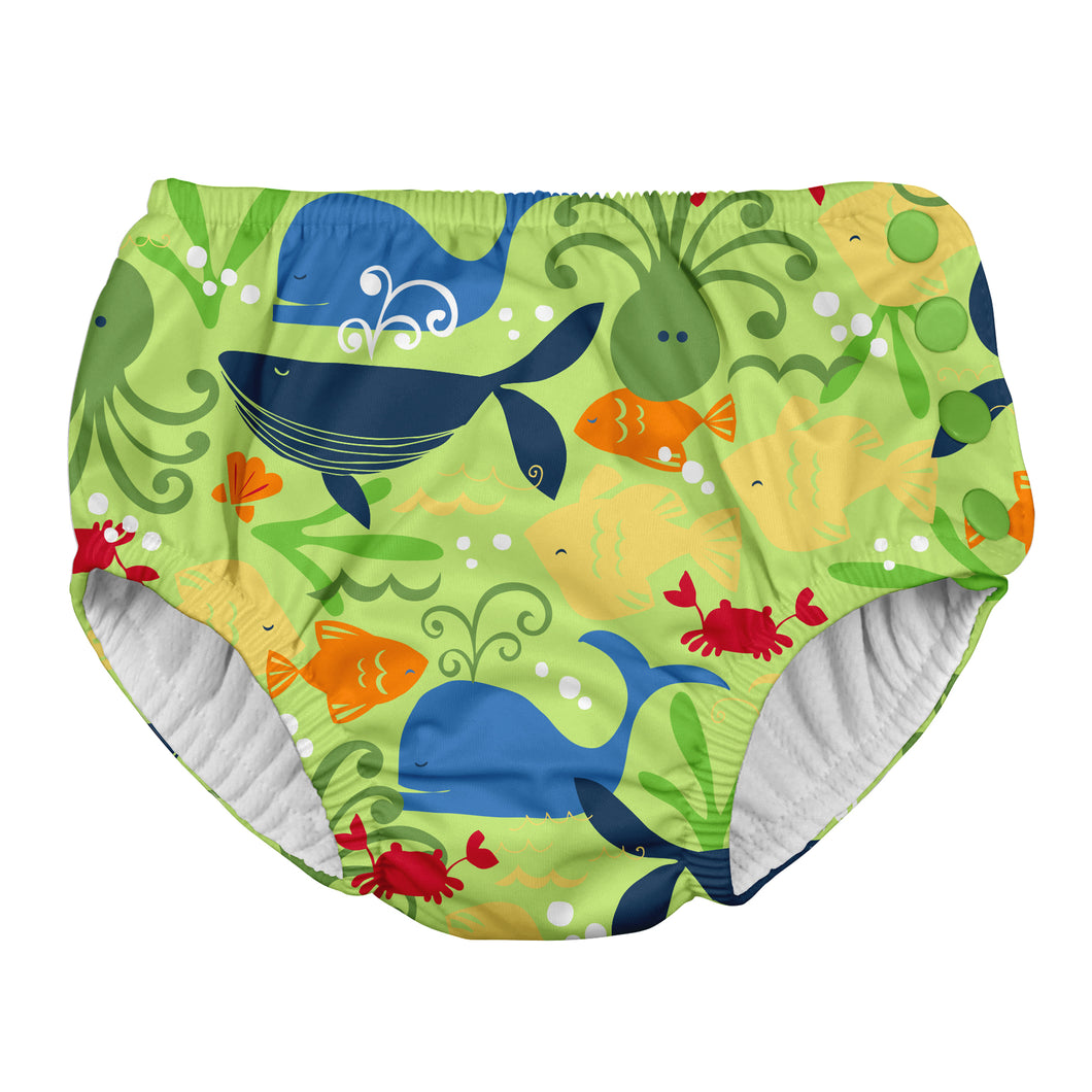 Snap Reusable Absorbent Swimsuit Diaper-Lime Sealife