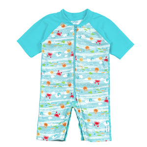 One-piece Swim Sunsuit-Light Aqua Sea Friends