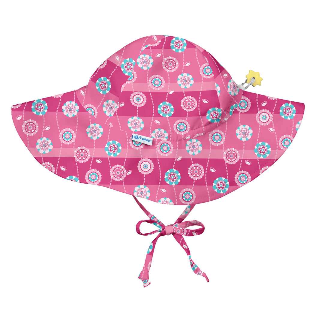 Brim Sun Protection Hat-Hot Pink Stripe Flower