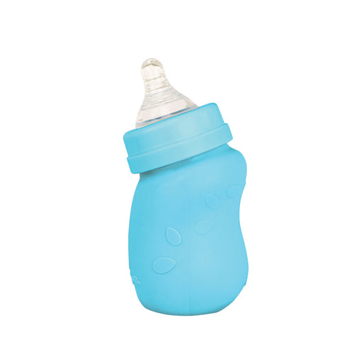 Baby Bottle made from Glass w Silicone Cover-5oz-Aqua-0mo+