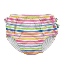 Load image into Gallery viewer, Mix &amp; Match Ruffle Snap Reusable Absorbent Swimsuit Diaper-Pink Wavy Stripe