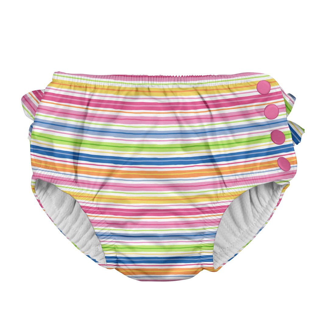 Mix & Match Ruffle Snap Reusable Absorbent Swimsuit Diaper-Pink Wavy Stripe