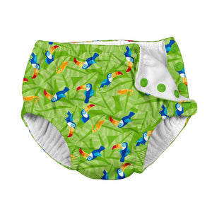 Tropical Snap Reusable Absorbent Swimsuit Diaper-Lime Toucan