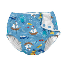 Load image into Gallery viewer, Mix &amp; Match Snap Reusable Absorbent Swimsuit Diaper-Light Blue Pirate Ship
