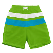 Load image into Gallery viewer, Classic Colorblock Trunks w/Built-in Reusable Absorbent Swim Diaper-Lime/Aqua