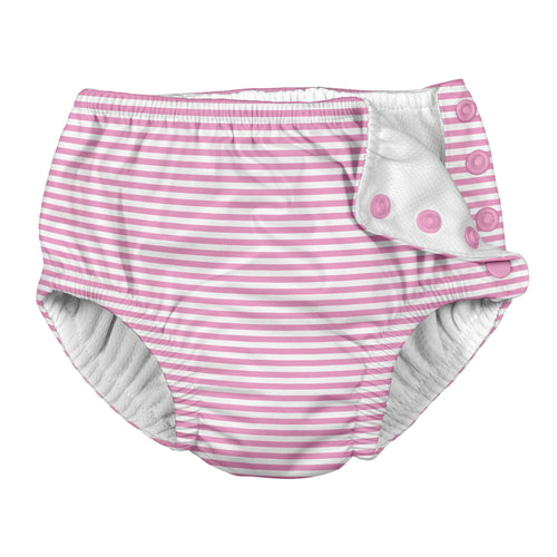 Snap Reusable Absorbent Swimsuit Diaper-Light Pink Pinstripe